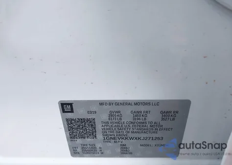 2019 Chevrolet Traverse Premier из США, поврежденный, VIN 1GNEVKKWXKJ271253